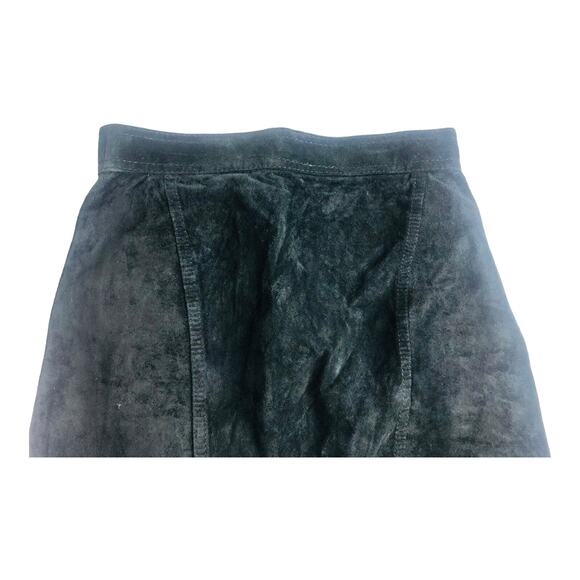 3580 Women Black Suede Leather Pencil Skirt Mini High Ris 7/8 Vintage 90’s - Picture 2 of 10